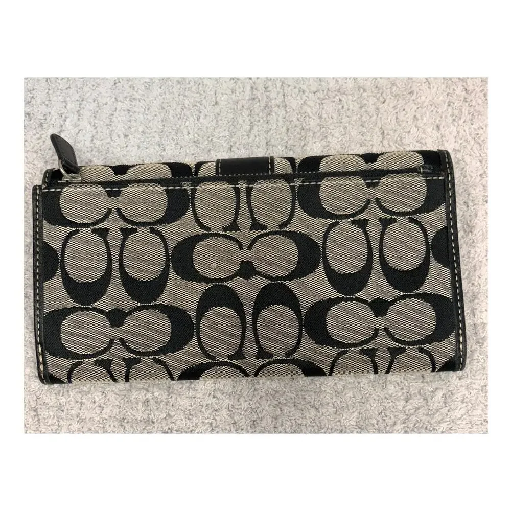 Coach Black Signature Print Jacquard Flap Long Wallet #80288